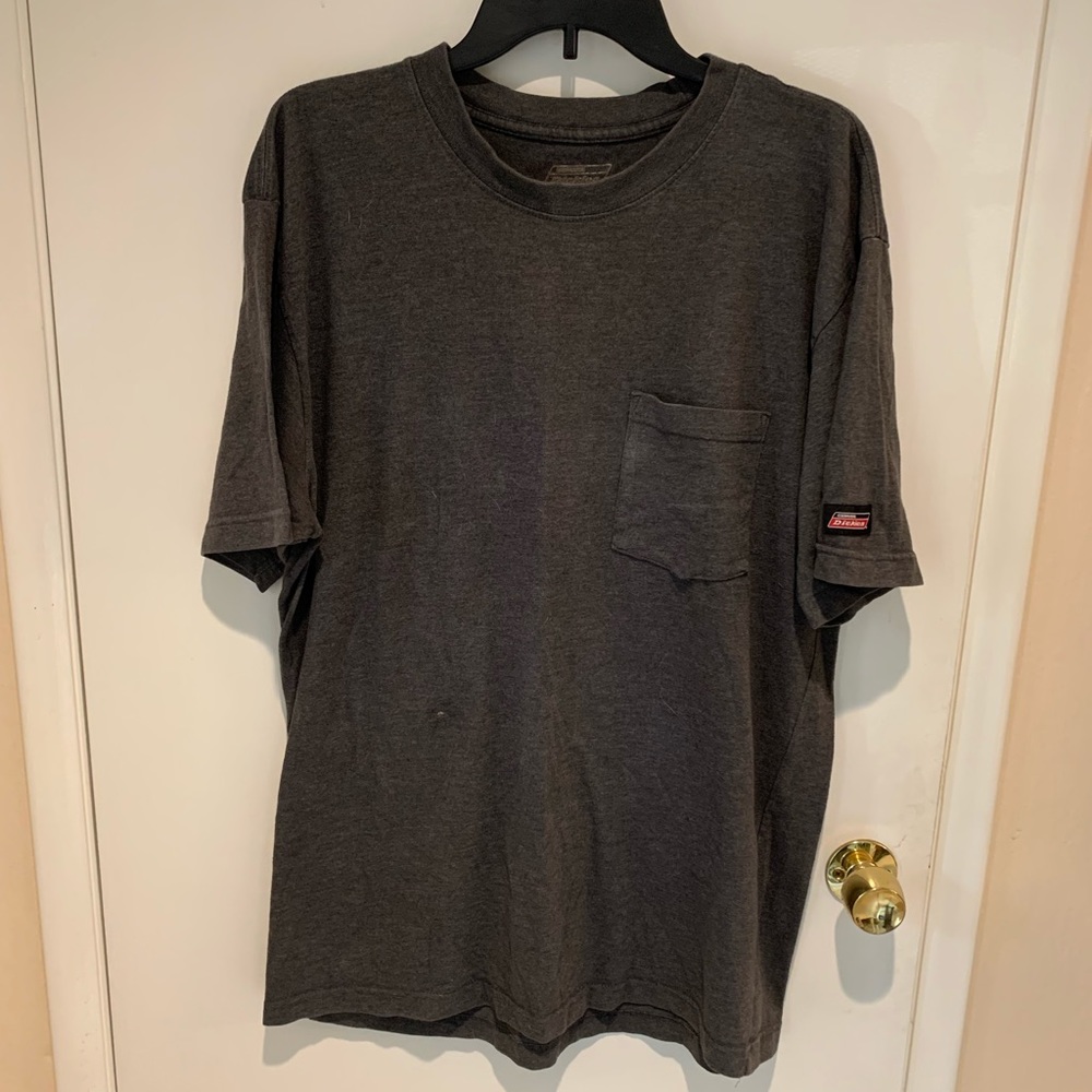 Dickies tee-shirt, short sleeves, crew neck, front pocket.  Dark Gray.  Large